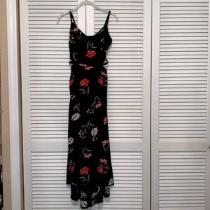 Hollister Long black floral dress with side cutouts